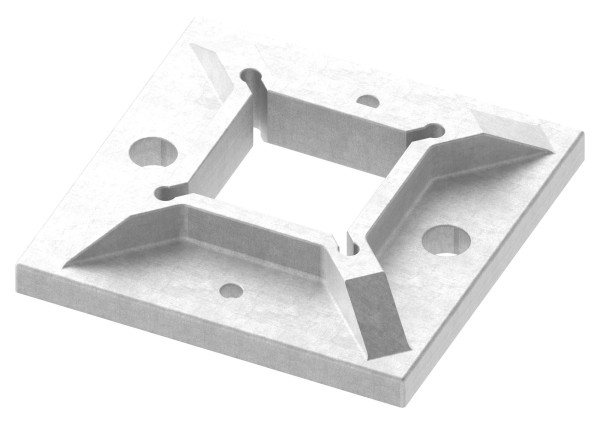 Edelstahl Wand- und Bodenanker, quadratisch, Mittelbohrung und 4 Bohrungen, V2A roh