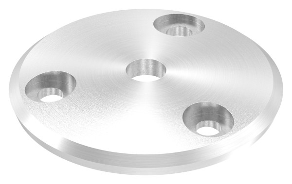 Edelstahl Ronde gewölbt, mit Fase, Mittelbohrung und 3 gesenkte Bohrungen, Rundschliff, V2A/V4A