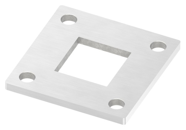 Edelstahl Ankerplatte quadratisch, ohne Fase, 4 Bohrungen und Mittelbohrung, Längsschliff, V2A