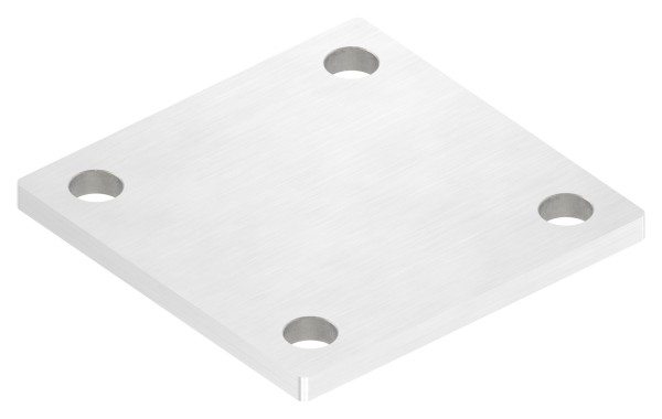 Edelstahl Ankerplatte quadratisch, ohne Fase, 4 Bohrungen, Längsschliff, V2A