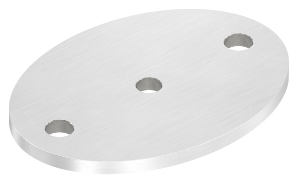 Edelstahl Ankerplatte oval mit Mittelbohrung und 2 Bohrungen, ohne Fase, Längsschliff, V2A