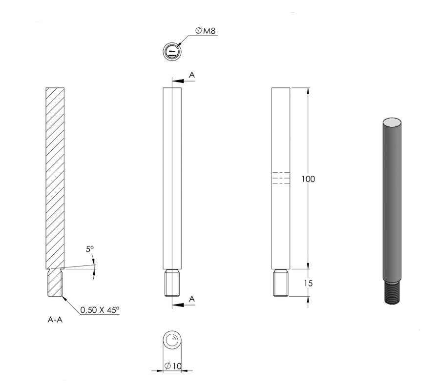 ø 14mm Stift, mit M10 Außengewinde